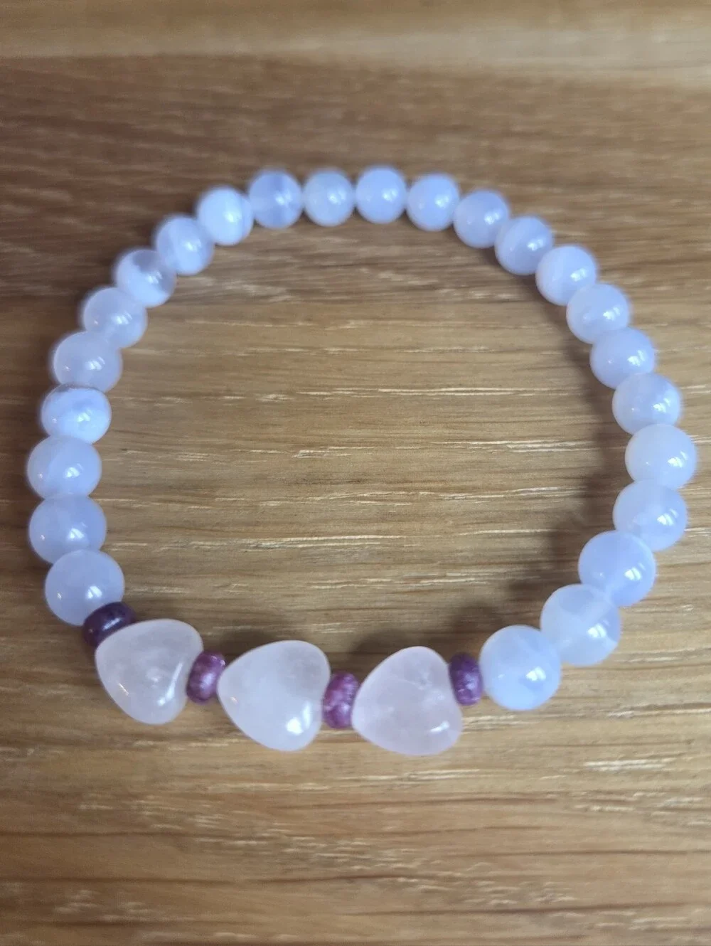 Blue Chalcedony, Rose Quartz & Lepidolite Beaded Bracelet | Handmade
